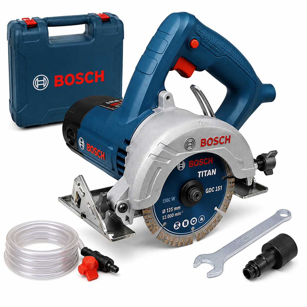 Equipada com um motor robusto de 1500W, a Serra Mármore GDC 151 Titan 1500W Kit Refrigeração Bosch